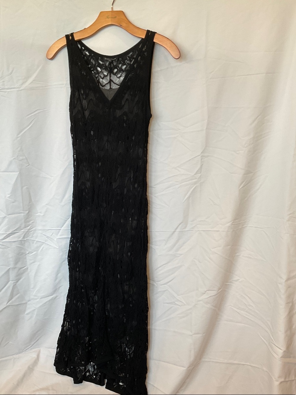 Eileen Fisher Black Crochet V-Neck Maxi Dress